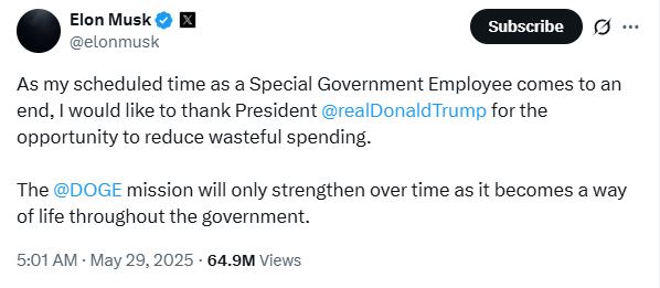 Elon musk left the DOGE