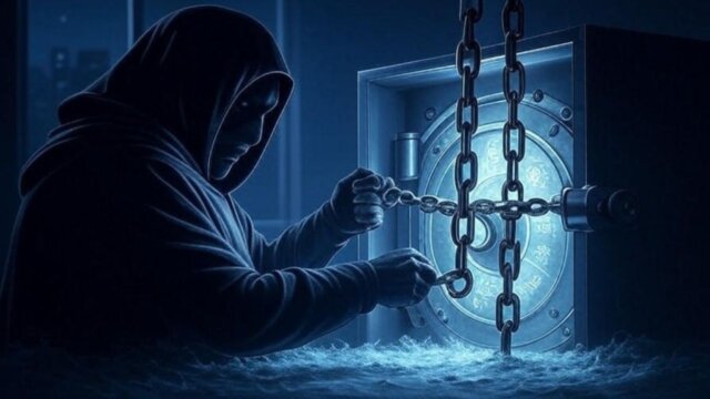 A digital protest scene with a computer screen displaying code, scattered tokens, and a protest sign reading “Unlock Our Tokens,” addressing the WLFI scandal.