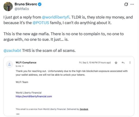 Trump WLFI stolen tokens allegations by Bruno Skvorc a well-known crypto developer and Polygon advocate