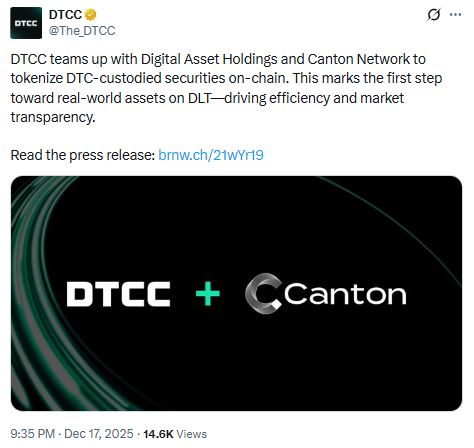 DTCC collaborating with Canton Network on DTCC tokenization US treasury blockchain