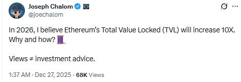 Joseph Chalom on Ethereum TVL and stablecoin market forecast 2026
