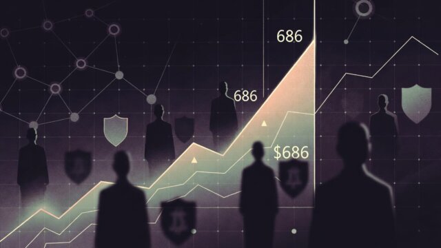 A dynamic graph showing Monero's price climbing to new highs, overlaid with shadowy figures representing anonymous users and privacy shields.