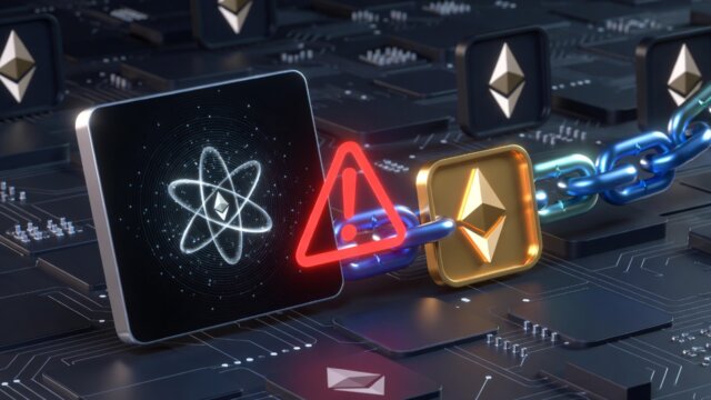 Illustration of a quantum computer posing a security threat to the Ethereum blockchain, with an alert symbol highlighting the urgency in 2026.