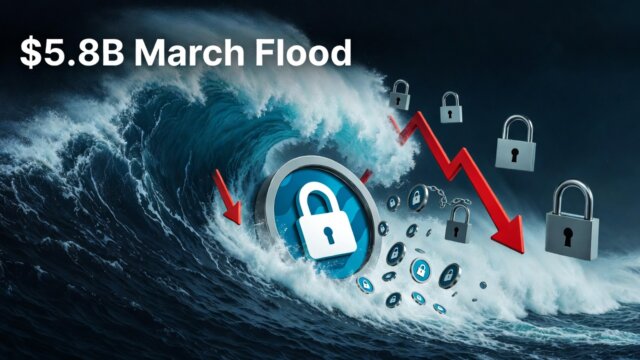 Illustration of a massive $5.8 billion token unlock wave hitting STBL cryptocurrency, causing 4.17% dilution with unlocked tokens flooding the market