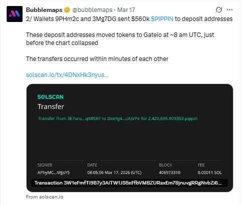 bubblemaps showing PIPPIN coin exit scam