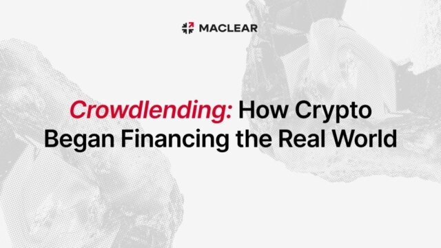 Illustration showing crowdlending bridging crypto coins and USDC to real world small business assets like equipment, inventory, and commercial real estate