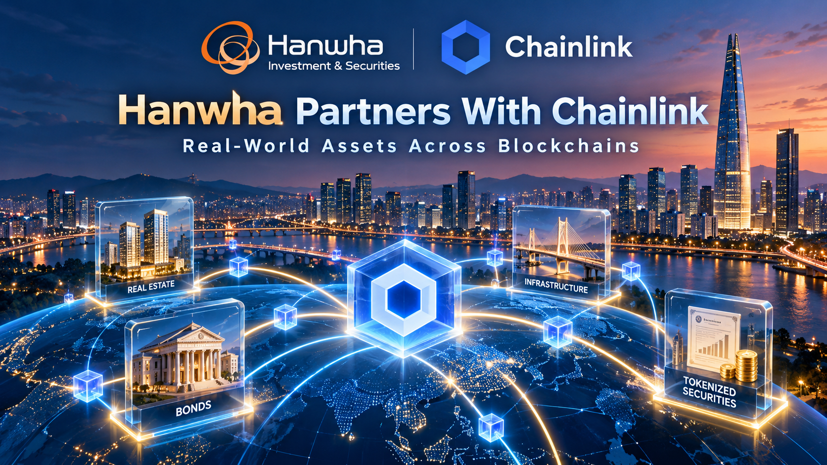 Hanwha Investment and Chainlink partnership connecting real-world assets across institutional blockchain markets.